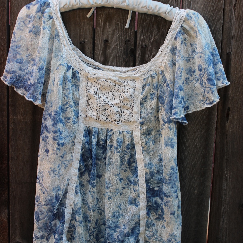 Denim & Supply blue and white sheer peasant blouse